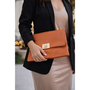 Michael Kors Leather Crossbody Ostrich Embossed Purse Burnt Orange